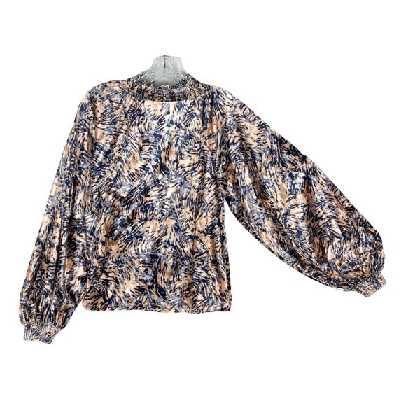 NWOT FREE PEOPLE Top M Crushed Velvet Velour Peach-Navy V Smoked Balloon-Long-Sl - Picture 3 of 9